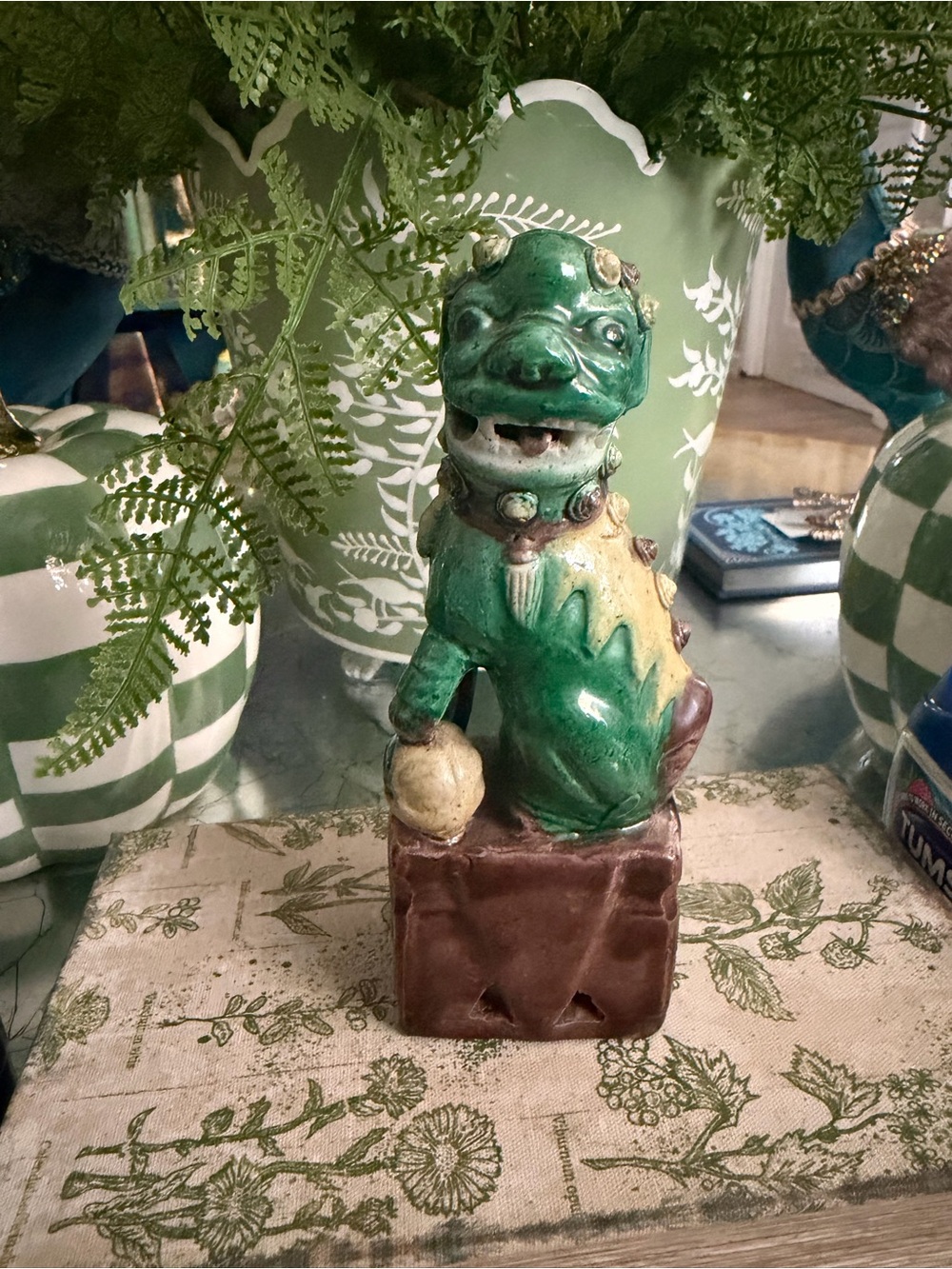 🆕 Antique Chinese Green Foo Dog Statue